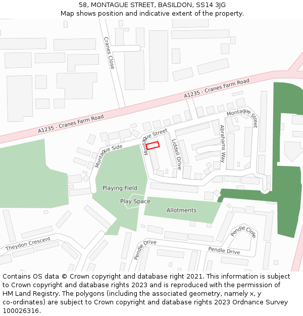 58, MONTAGUE STREET, BASILDON, SS14 3JG: Location map and indicative extent of plot