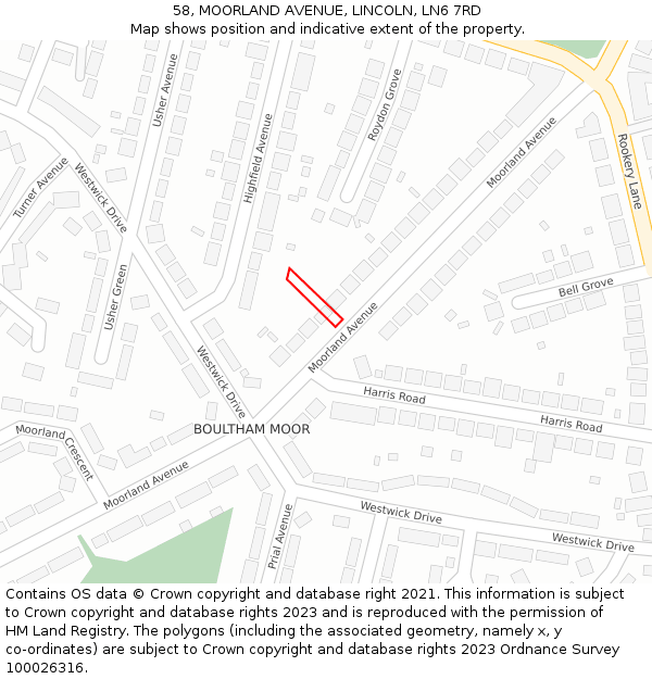 58, MOORLAND AVENUE, LINCOLN, LN6 7RD: Location map and indicative extent of plot