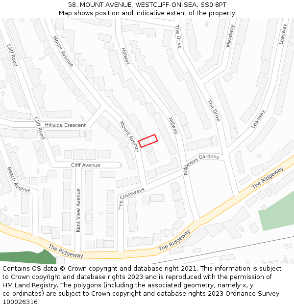 58, MOUNT AVENUE, WESTCLIFF-ON-SEA, SS0 8PT: Location map and indicative extent of plot