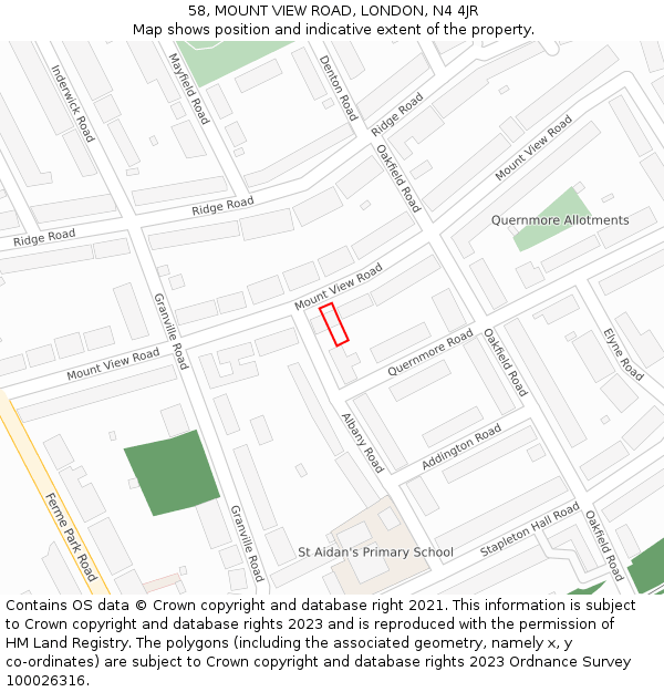 58, MOUNT VIEW ROAD, LONDON, N4 4JR: Location map and indicative extent of plot