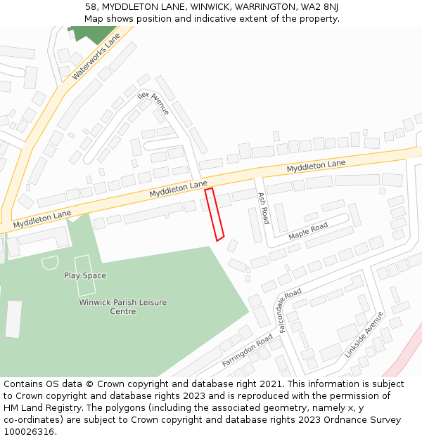 58, MYDDLETON LANE, WINWICK, WARRINGTON, WA2 8NJ: Location map and indicative extent of plot