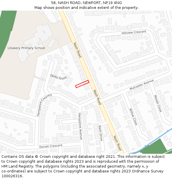 58, NASH ROAD, NEWPORT, NP19 4NG: Location map and indicative extent of plot