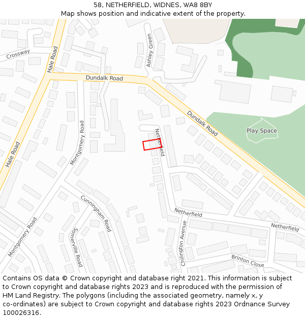 58, NETHERFIELD, WIDNES, WA8 8BY: Location map and indicative extent of plot