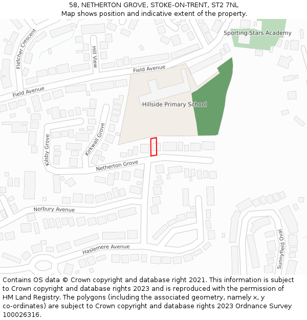 58, NETHERTON GROVE, STOKE-ON-TRENT, ST2 7NL: Location map and indicative extent of plot