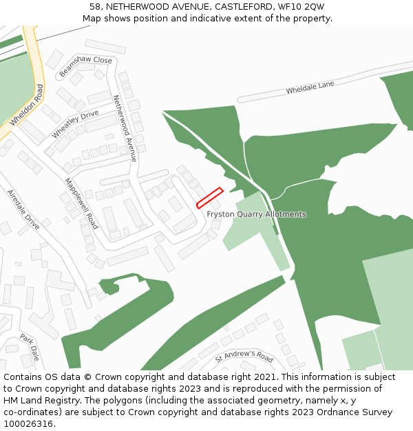 58, NETHERWOOD AVENUE, CASTLEFORD, WF10 2QW: Location map and indicative extent of plot