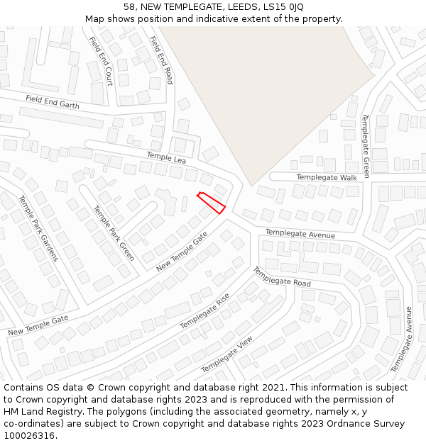 58, NEW TEMPLEGATE, LEEDS, LS15 0JQ: Location map and indicative extent of plot