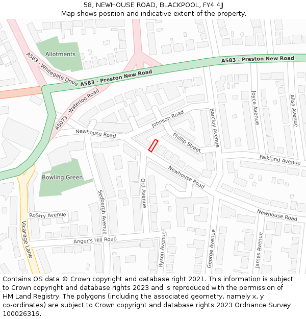 58, NEWHOUSE ROAD, BLACKPOOL, FY4 4JJ: Location map and indicative extent of plot