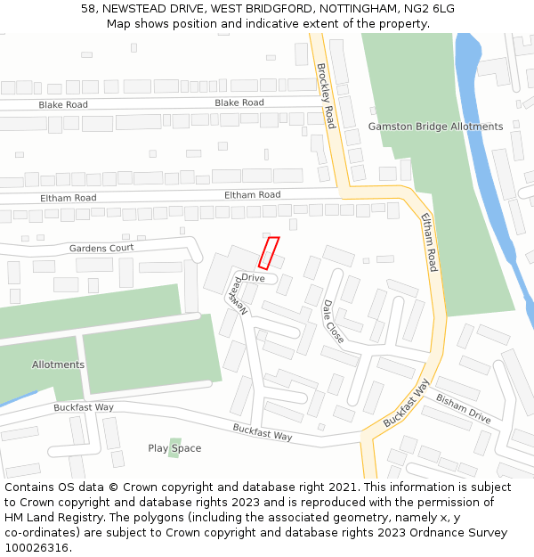 58, NEWSTEAD DRIVE, WEST BRIDGFORD, NOTTINGHAM, NG2 6LG: Location map and indicative extent of plot