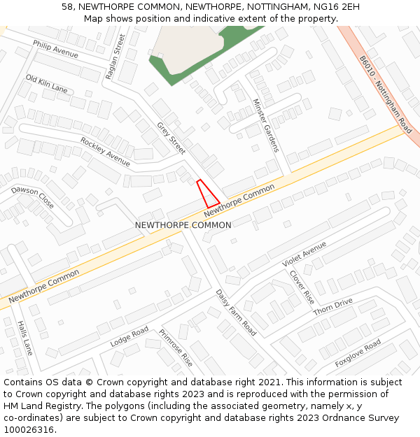 58, NEWTHORPE COMMON, NEWTHORPE, NOTTINGHAM, NG16 2EH: Location map and indicative extent of plot