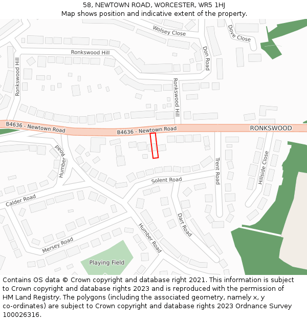 58, NEWTOWN ROAD, WORCESTER, WR5 1HJ: Location map and indicative extent of plot