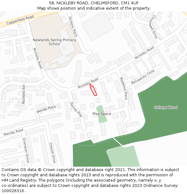 58, NICKLEBY ROAD, CHELMSFORD, CM1 4UF: Location map and indicative extent of plot