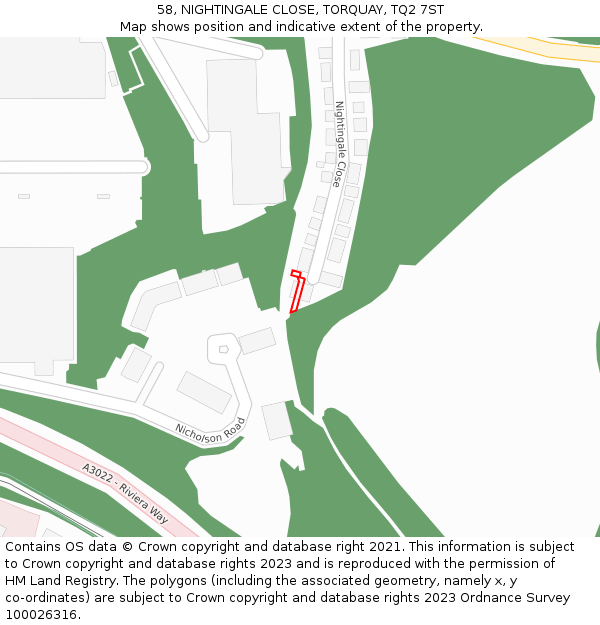 58, NIGHTINGALE CLOSE, TORQUAY, TQ2 7ST: Location map and indicative extent of plot