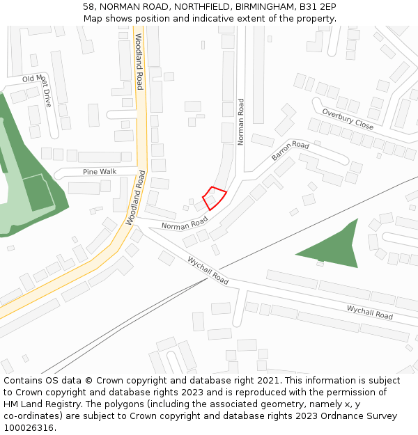 58, NORMAN ROAD, NORTHFIELD, BIRMINGHAM, B31 2EP: Location map and indicative extent of plot