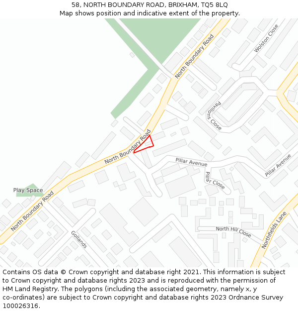 58, NORTH BOUNDARY ROAD, BRIXHAM, TQ5 8LQ: Location map and indicative extent of plot