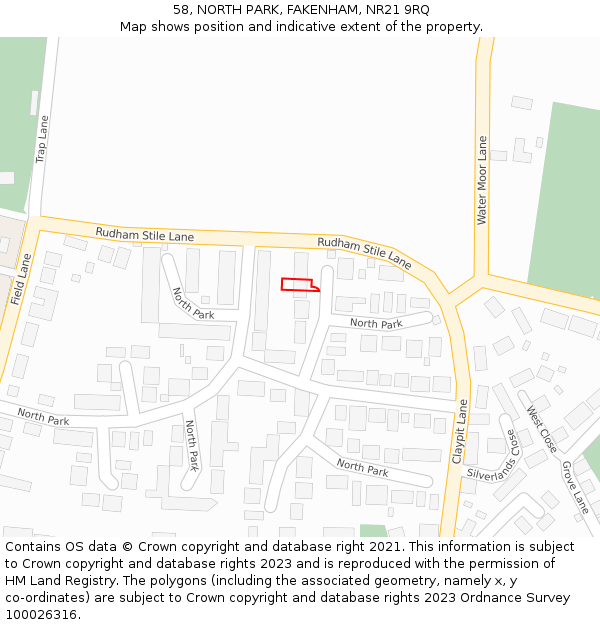 58, NORTH PARK, FAKENHAM, NR21 9RQ: Location map and indicative extent of plot