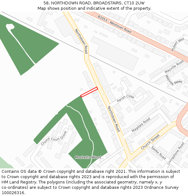 58, NORTHDOWN ROAD, BROADSTAIRS, CT10 2UW: Location map and indicative extent of plot