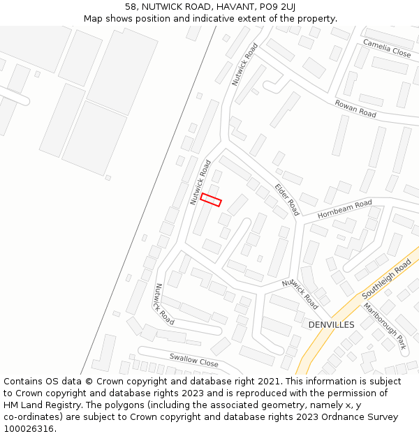 58, NUTWICK ROAD, HAVANT, PO9 2UJ: Location map and indicative extent of plot