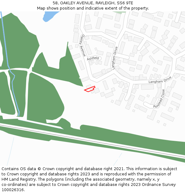 58, OAKLEY AVENUE, RAYLEIGH, SS6 9TE: Location map and indicative extent of plot