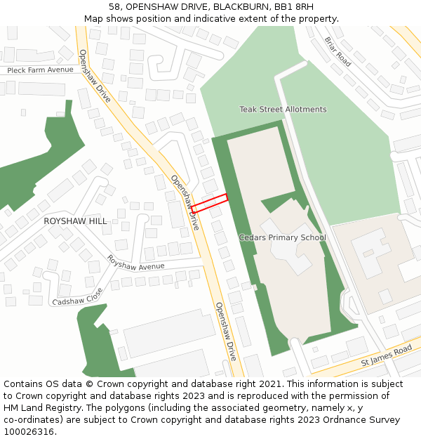 58, OPENSHAW DRIVE, BLACKBURN, BB1 8RH: Location map and indicative extent of plot