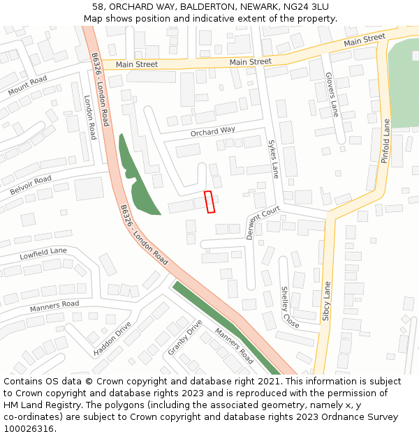 58, ORCHARD WAY, BALDERTON, NEWARK, NG24 3LU: Location map and indicative extent of plot