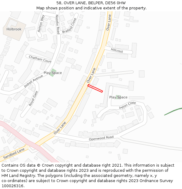 58, OVER LANE, BELPER, DE56 0HW: Location map and indicative extent of plot