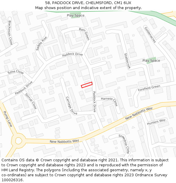 58, PADDOCK DRIVE, CHELMSFORD, CM1 6UX: Location map and indicative extent of plot