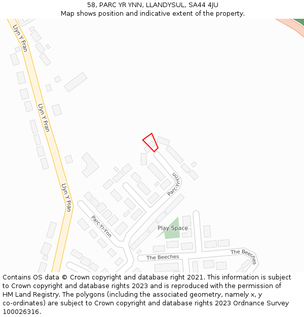 58, PARC YR YNN, LLANDYSUL, SA44 4JU: Location map and indicative extent of plot