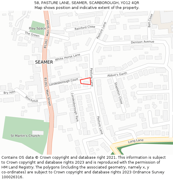 58, PASTURE LANE, SEAMER, SCARBOROUGH, YO12 4QR: Location map and indicative extent of plot