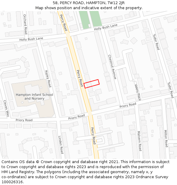 58, PERCY ROAD, HAMPTON, TW12 2JR: Location map and indicative extent of plot