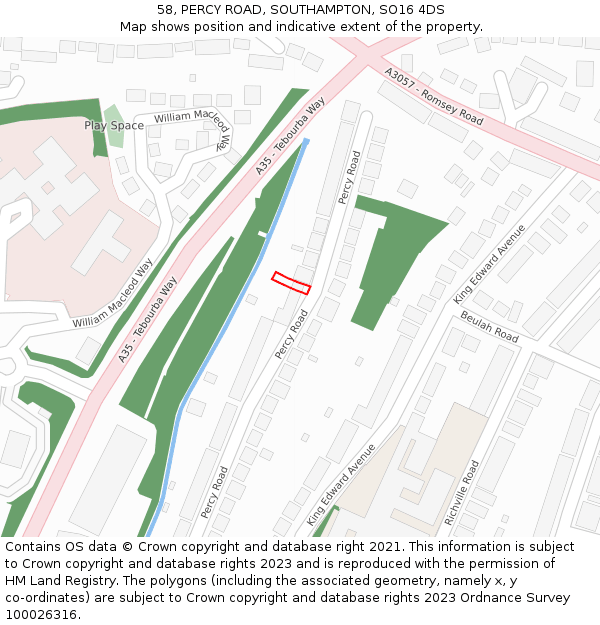 58, PERCY ROAD, SOUTHAMPTON, SO16 4DS: Location map and indicative extent of plot