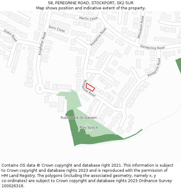 58, PEREGRINE ROAD, STOCKPORT, SK2 5UR: Location map and indicative extent of plot