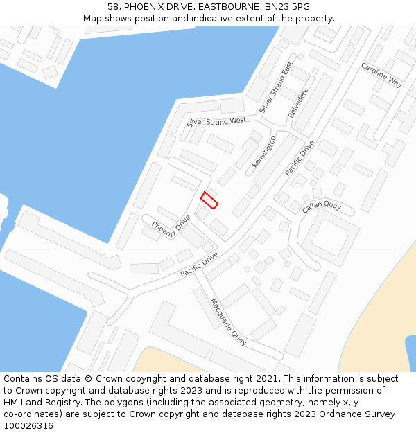 58, PHOENIX DRIVE, EASTBOURNE, BN23 5PG: Location map and indicative extent of plot