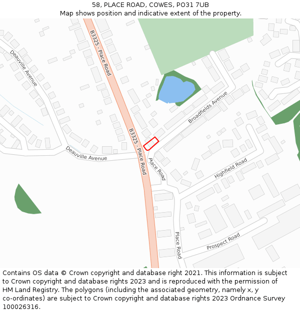 58, PLACE ROAD, COWES, PO31 7UB: Location map and indicative extent of plot