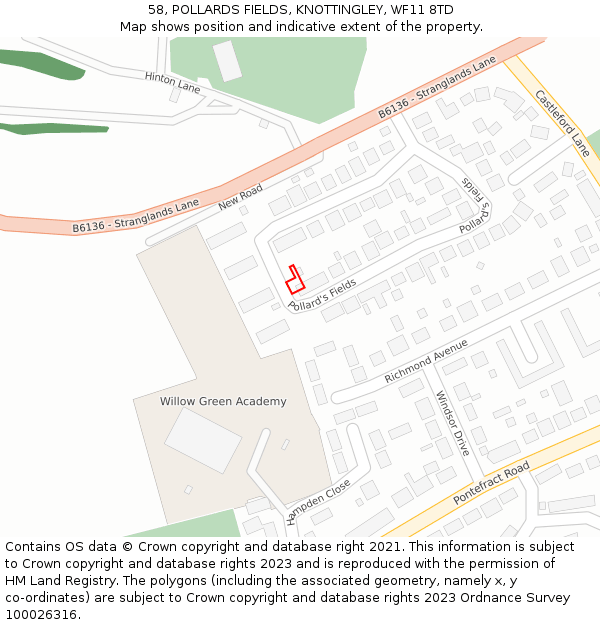 58, POLLARDS FIELDS, KNOTTINGLEY, WF11 8TD: Location map and indicative extent of plot