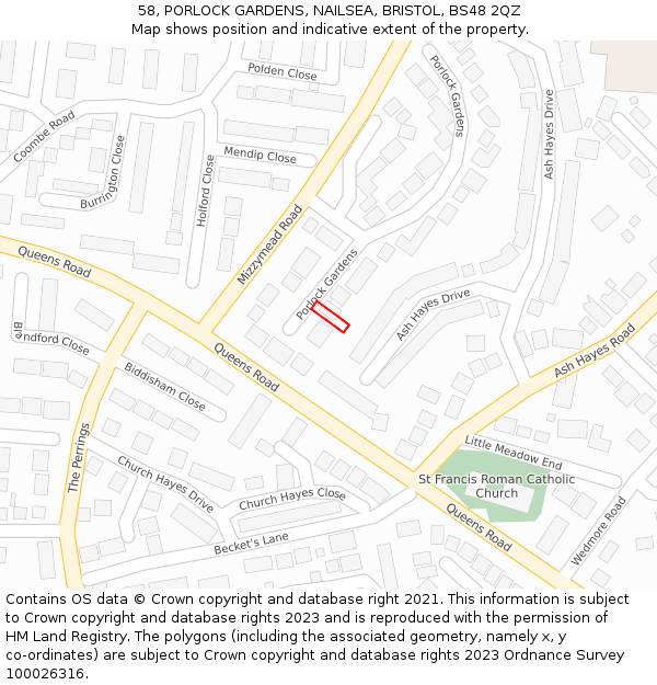 58, PORLOCK GARDENS, NAILSEA, BRISTOL, BS48 2QZ: Location map and indicative extent of plot