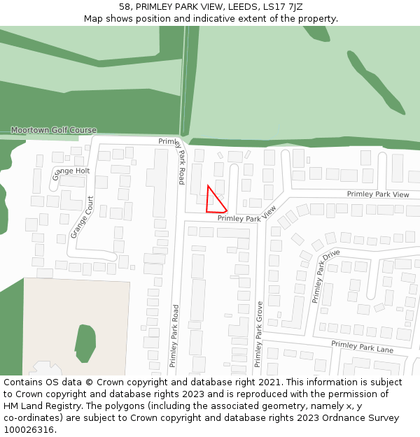 58, PRIMLEY PARK VIEW, LEEDS, LS17 7JZ: Location map and indicative extent of plot