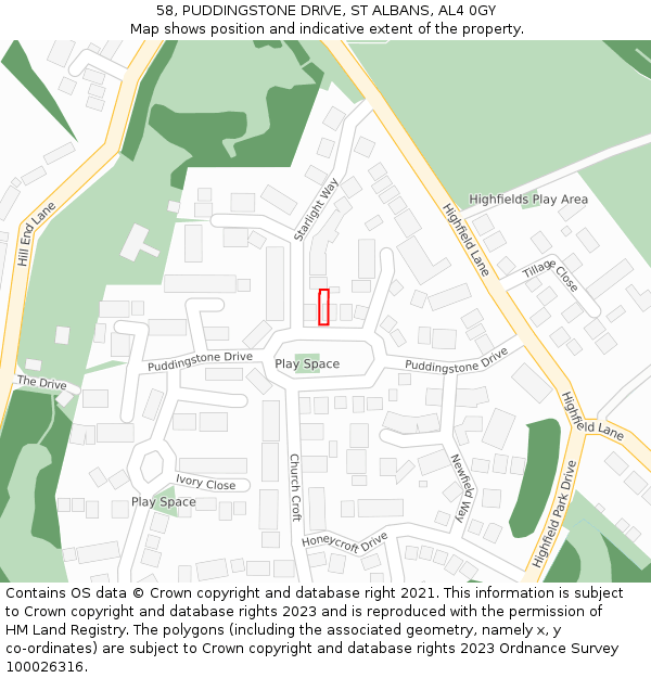 58, PUDDINGSTONE DRIVE, ST ALBANS, AL4 0GY: Location map and indicative extent of plot
