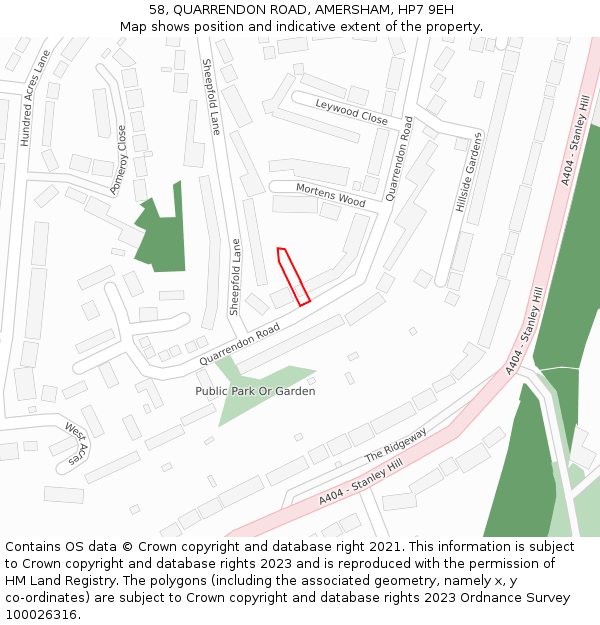 58, QUARRENDON ROAD, AMERSHAM, HP7 9EH: Location map and indicative extent of plot