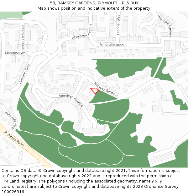 58, RAMSEY GARDENS, PLYMOUTH, PL5 3UX: Location map and indicative extent of plot