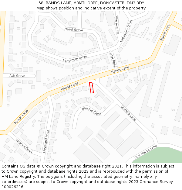 58, RANDS LANE, ARMTHORPE, DONCASTER, DN3 3DY: Location map and indicative extent of plot