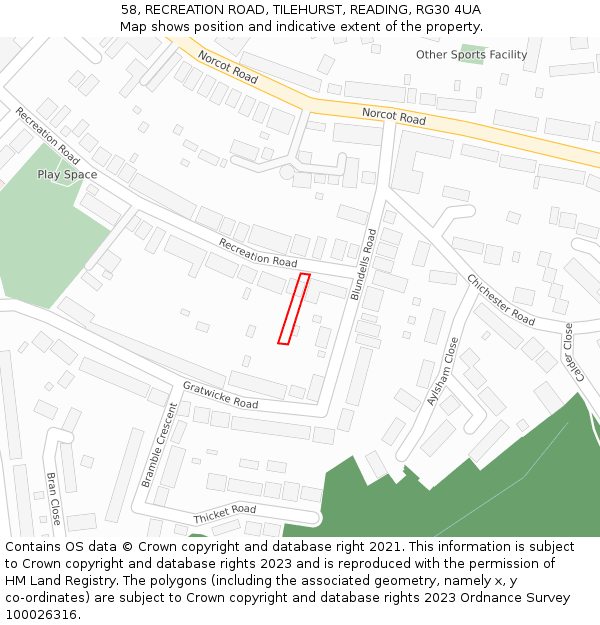 58, RECREATION ROAD, TILEHURST, READING, RG30 4UA: Location map and indicative extent of plot