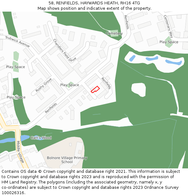 58, RENFIELDS, HAYWARDS HEATH, RH16 4TG: Location map and indicative extent of plot