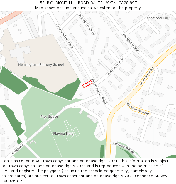 58, RICHMOND HILL ROAD, WHITEHAVEN, CA28 8ST: Location map and indicative extent of plot