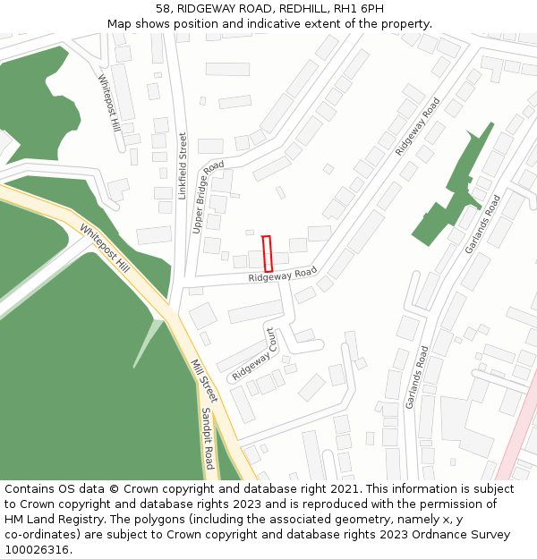 58, RIDGEWAY ROAD, REDHILL, RH1 6PH: Location map and indicative extent of plot