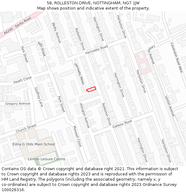 58, ROLLESTON DRIVE, NOTTINGHAM, NG7 1JW: Location map and indicative extent of plot