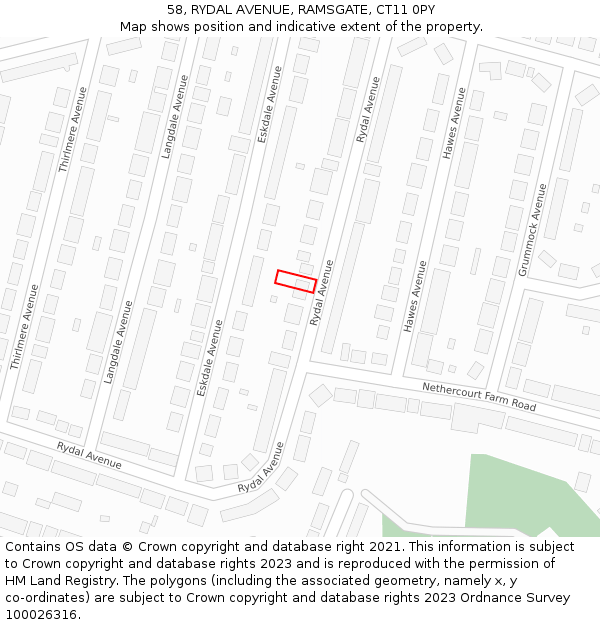 58, RYDAL AVENUE, RAMSGATE, CT11 0PY: Location map and indicative extent of plot