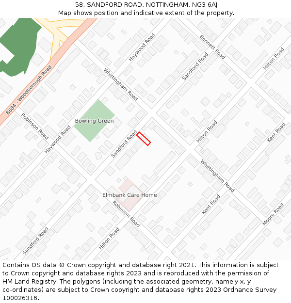 58, SANDFORD ROAD, NOTTINGHAM, NG3 6AJ: Location map and indicative extent of plot