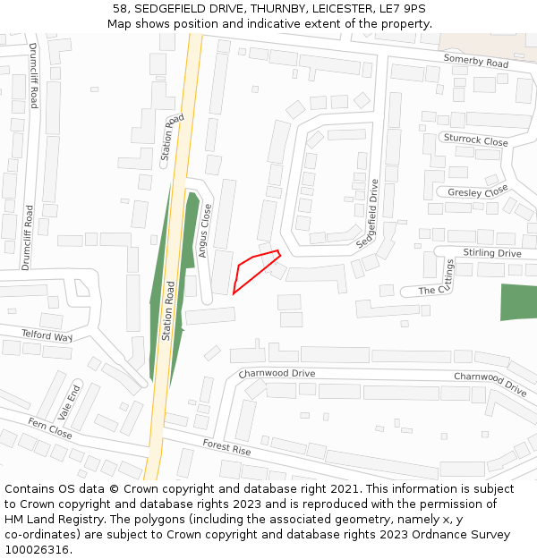 58, SEDGEFIELD DRIVE, THURNBY, LEICESTER, LE7 9PS: Location map and indicative extent of plot