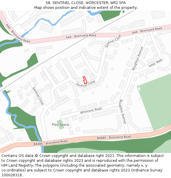 58, SENTINEL CLOSE, WORCESTER, WR2 5FA: Location map and indicative extent of plot