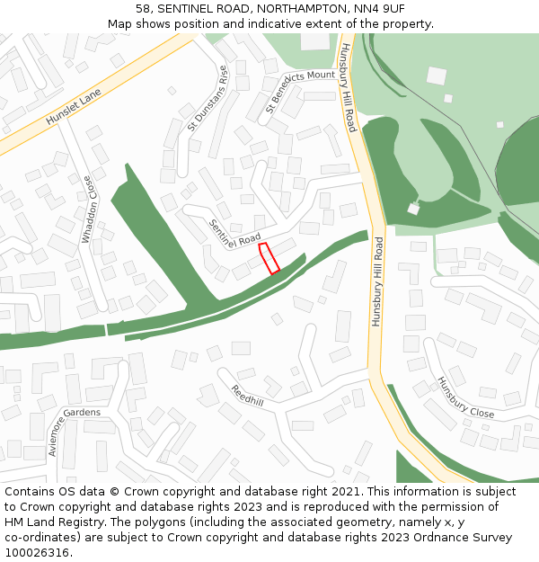 58, SENTINEL ROAD, NORTHAMPTON, NN4 9UF: Location map and indicative extent of plot